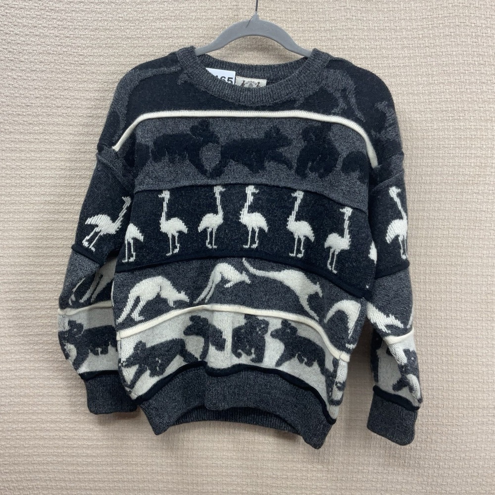 Vintage HYSPORT Australia Kangaroo Pure Wool Grey White Sweater Pullover Sz M(12